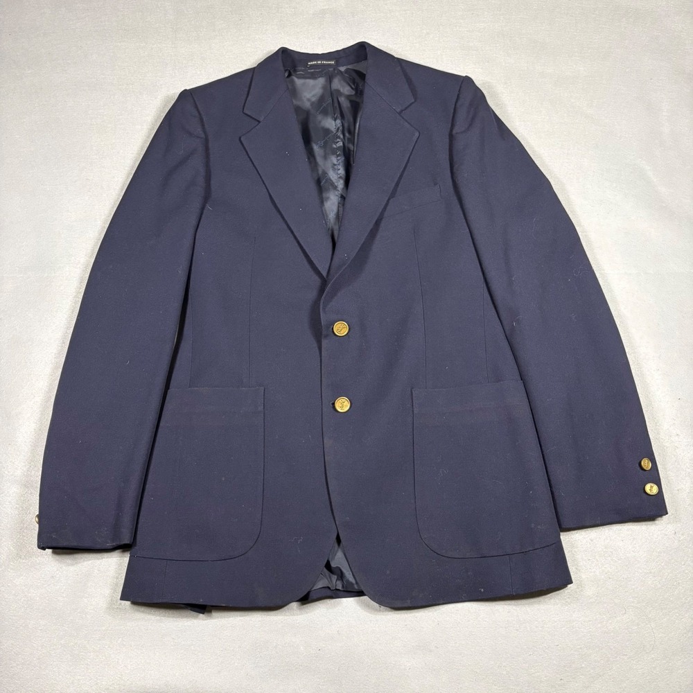 Yves Saint Laurent Mens Navy Blue Blazer YSL Gold Monogram Button Sport Coat FR